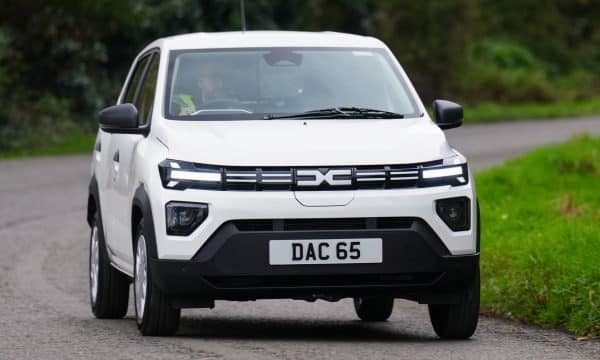 Dacia Spring Cargo electric van being driven on a road